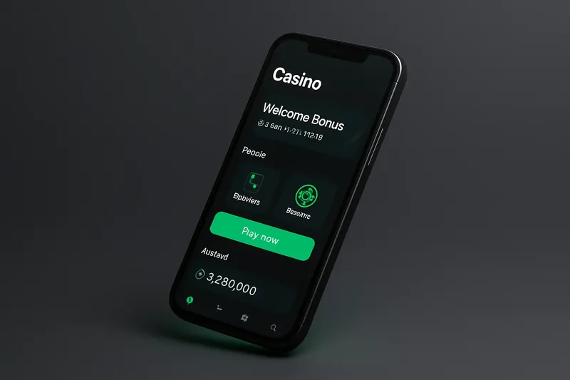 Modern smartphone showing dark premium casino app UI with green accents